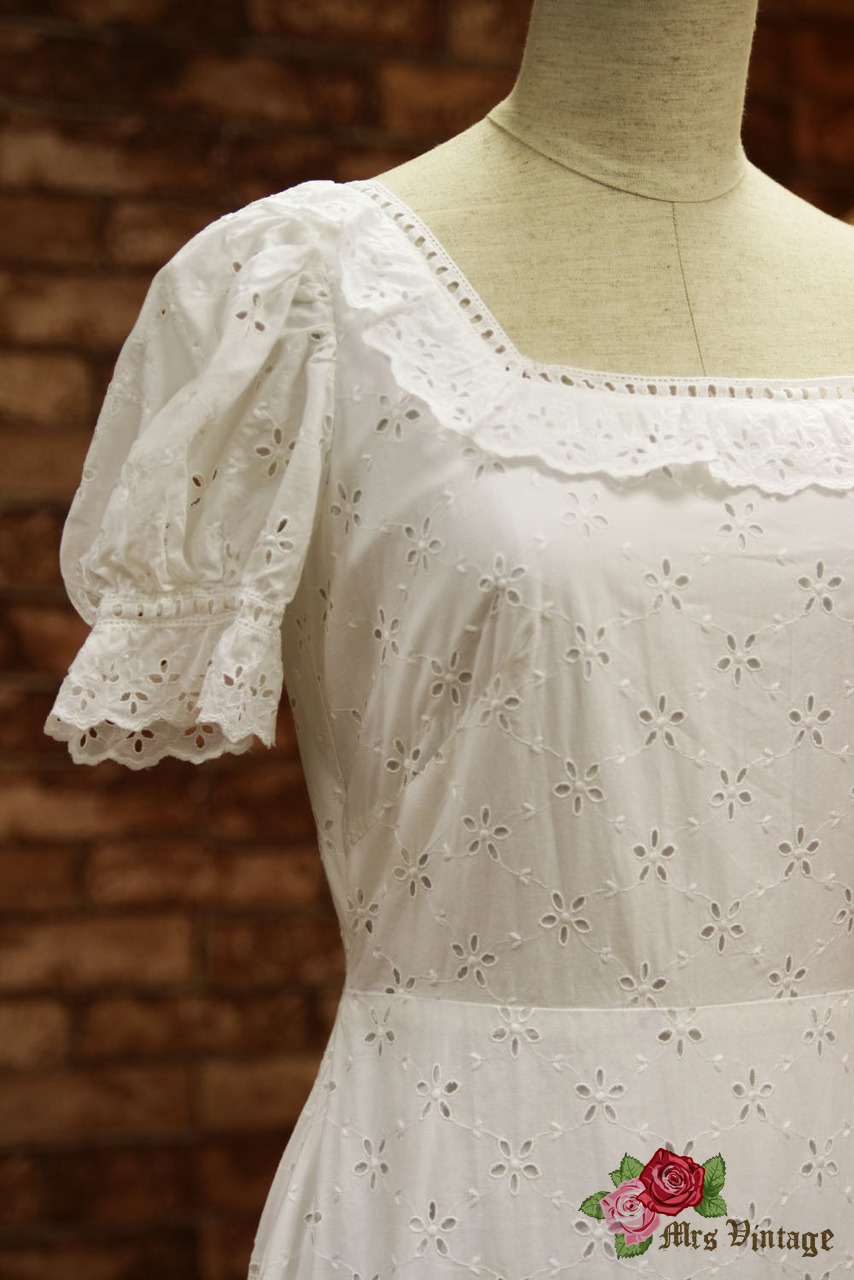 1970s White Cotton Soft Eyelet Wedding ...