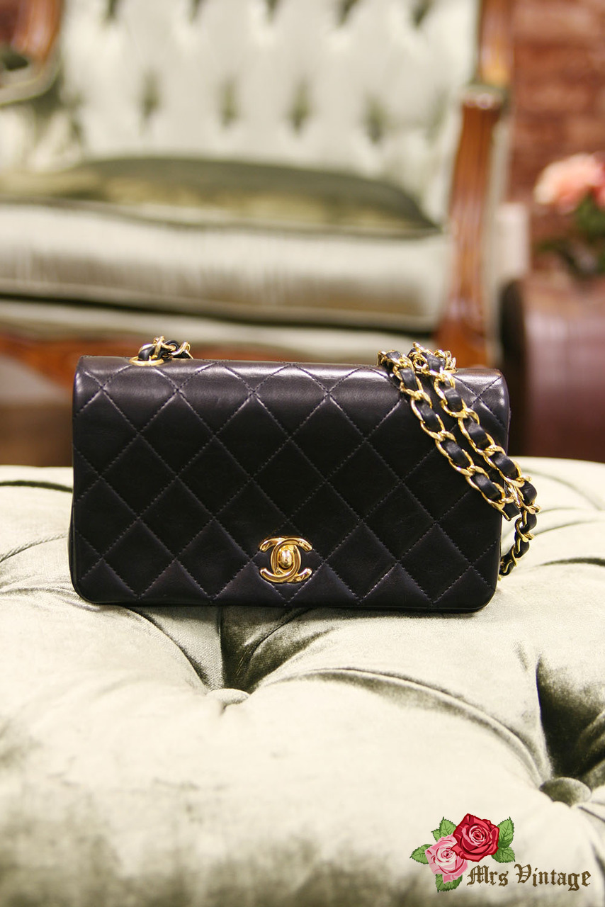 CHANEL, Bags, Vintage Chanel Mini Black Matte Gold Satin Leather Quilted  Crossbody Chain Bag