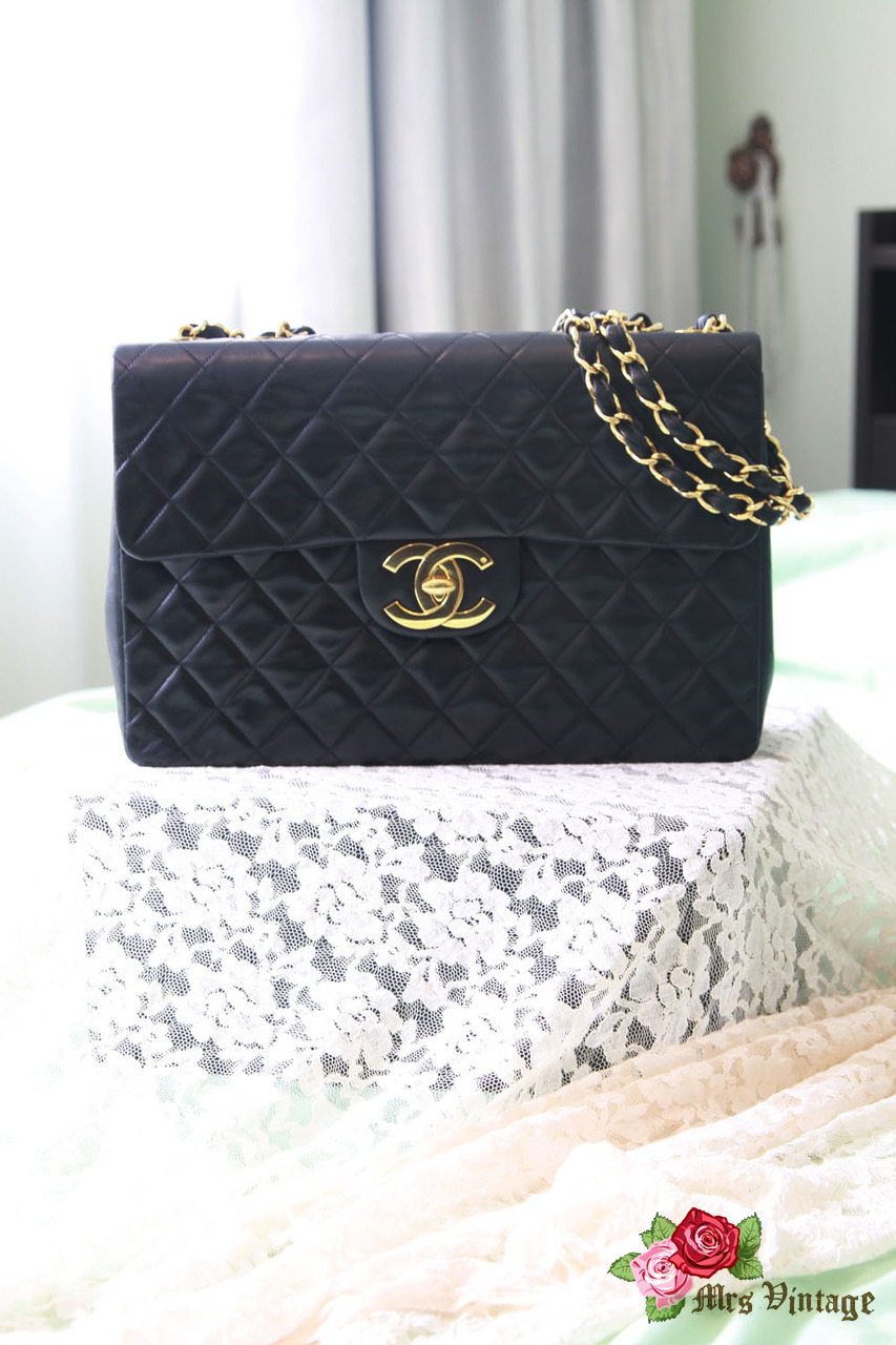 Chanel Black Quilted Leather Jumbo XL Maxi Shoulder Bag RARE - Mrs