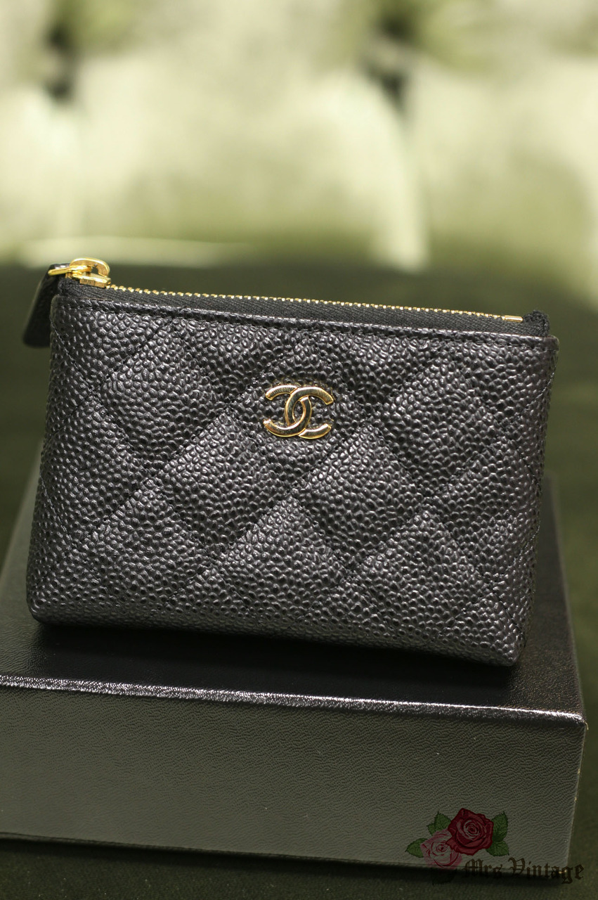 Authentic CHANEL Black Caviar Quilted Coins Keys Bag Brand New