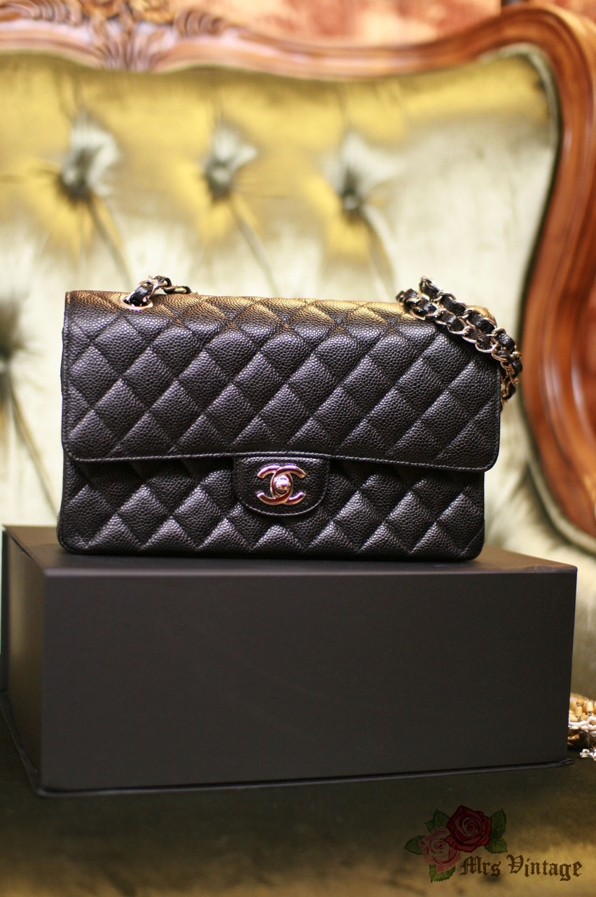 Vintage Chanel Black Quilted Caviar Mini Square Flap Bag - Mrs