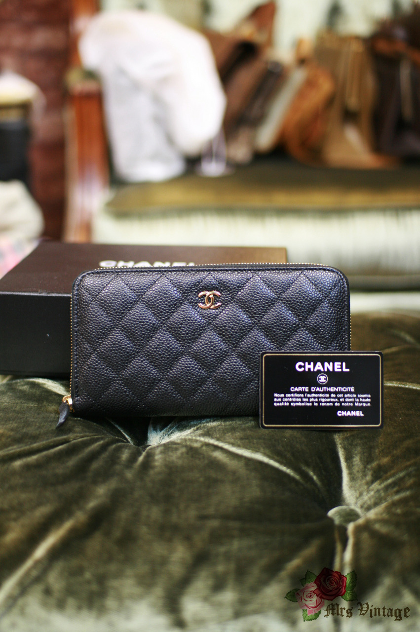 Chanel Black Quilted Caviar Leather L-Zip Wallet Chanel