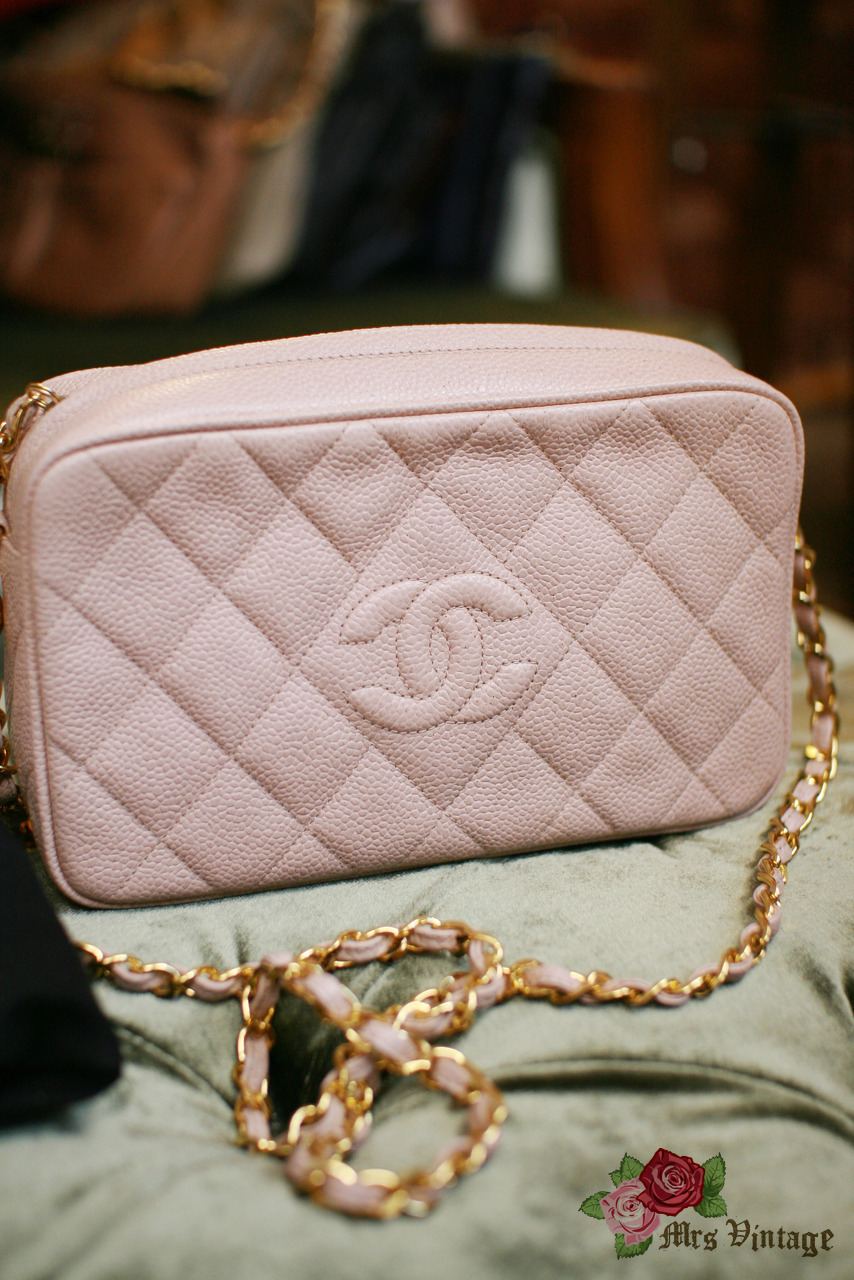 Vintage Chanel Rare Light Pink Caviar Quilted Leather Golden Ball