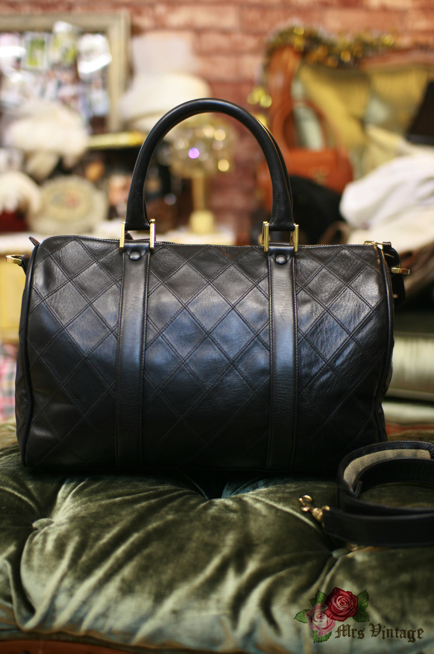 Chanel Black Quilted Lambskin Vintage Large Boston Travel Bag