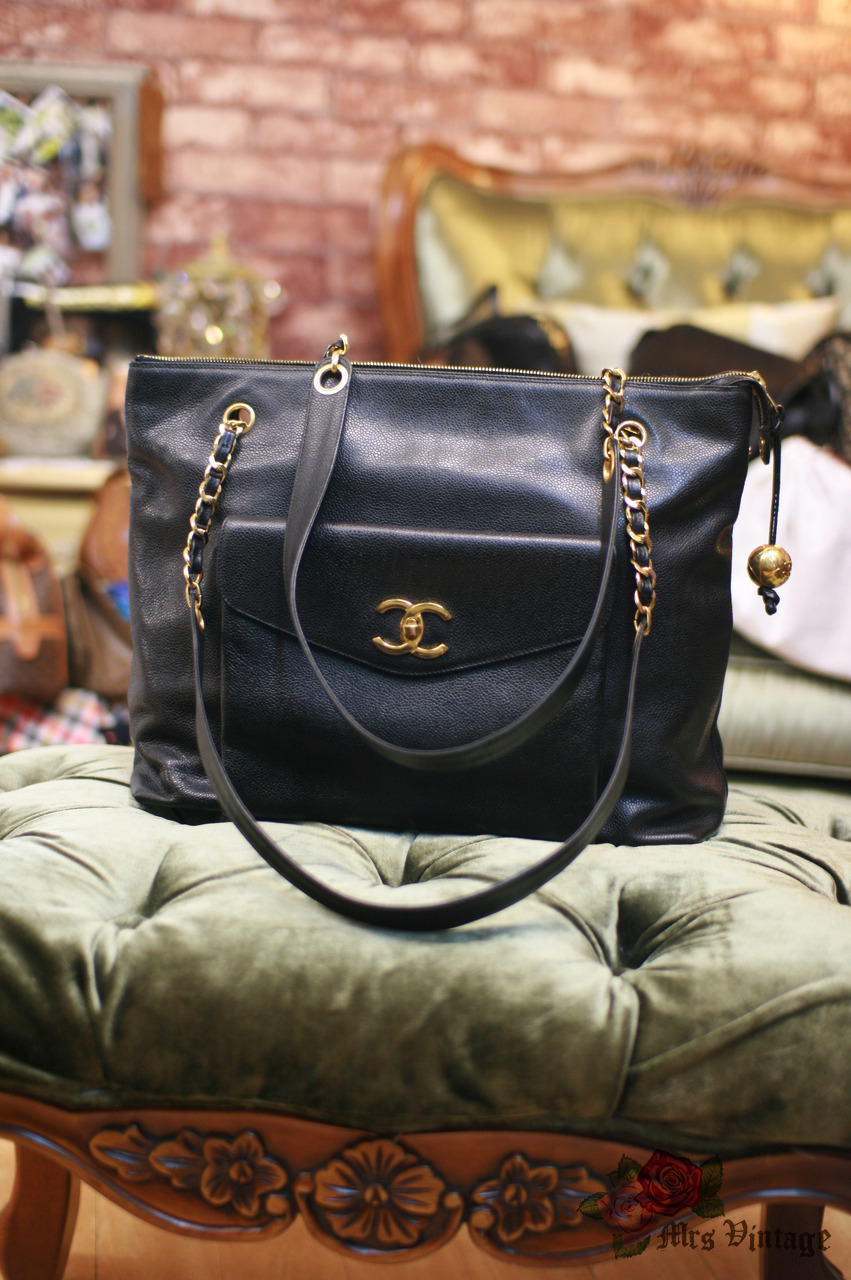 Vintage Chanel Black Caviar Leather Crossbody Bag