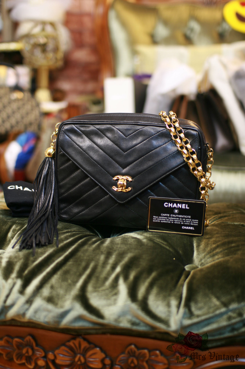 Sold Chanel Chevron Black and Gold Shoulder Bag