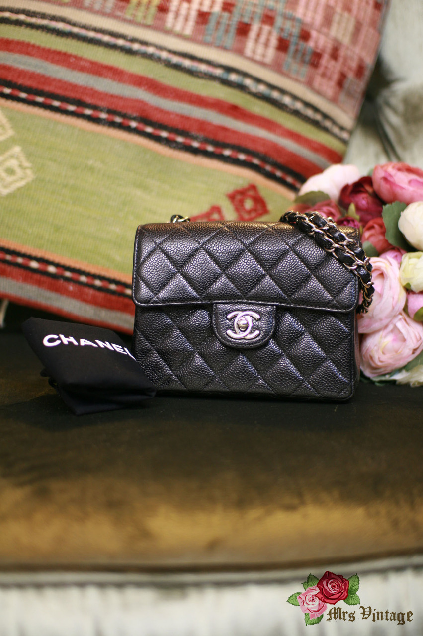 chanel black mini square caviar