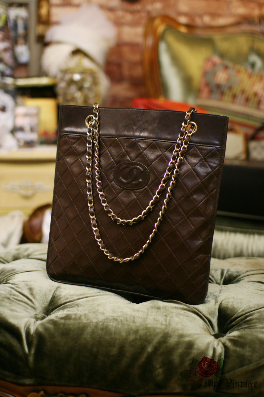 Chanel Vintage Chanel Brown Lambskin Leather Tote Shoulder Bag