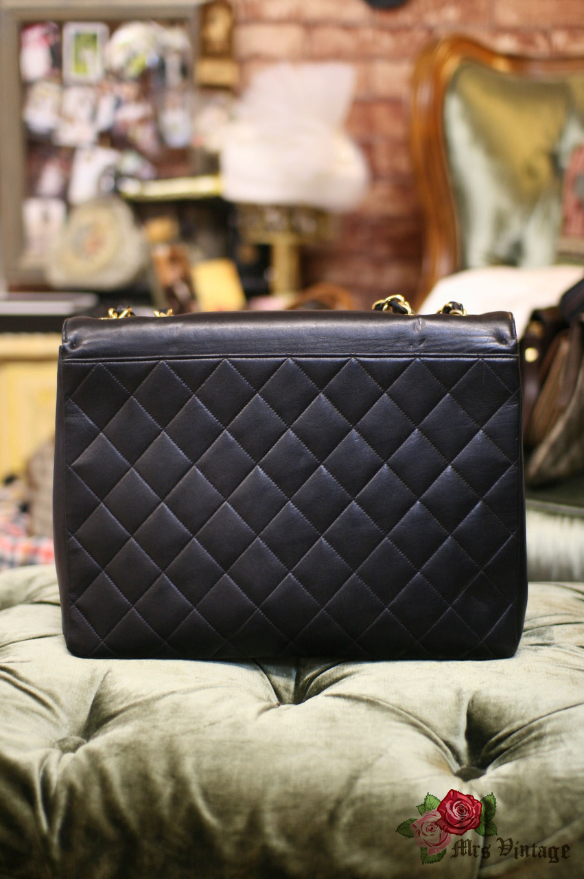 Chanel Vintage Chanel Boston Speedy Quilted Black Calfskin Leather