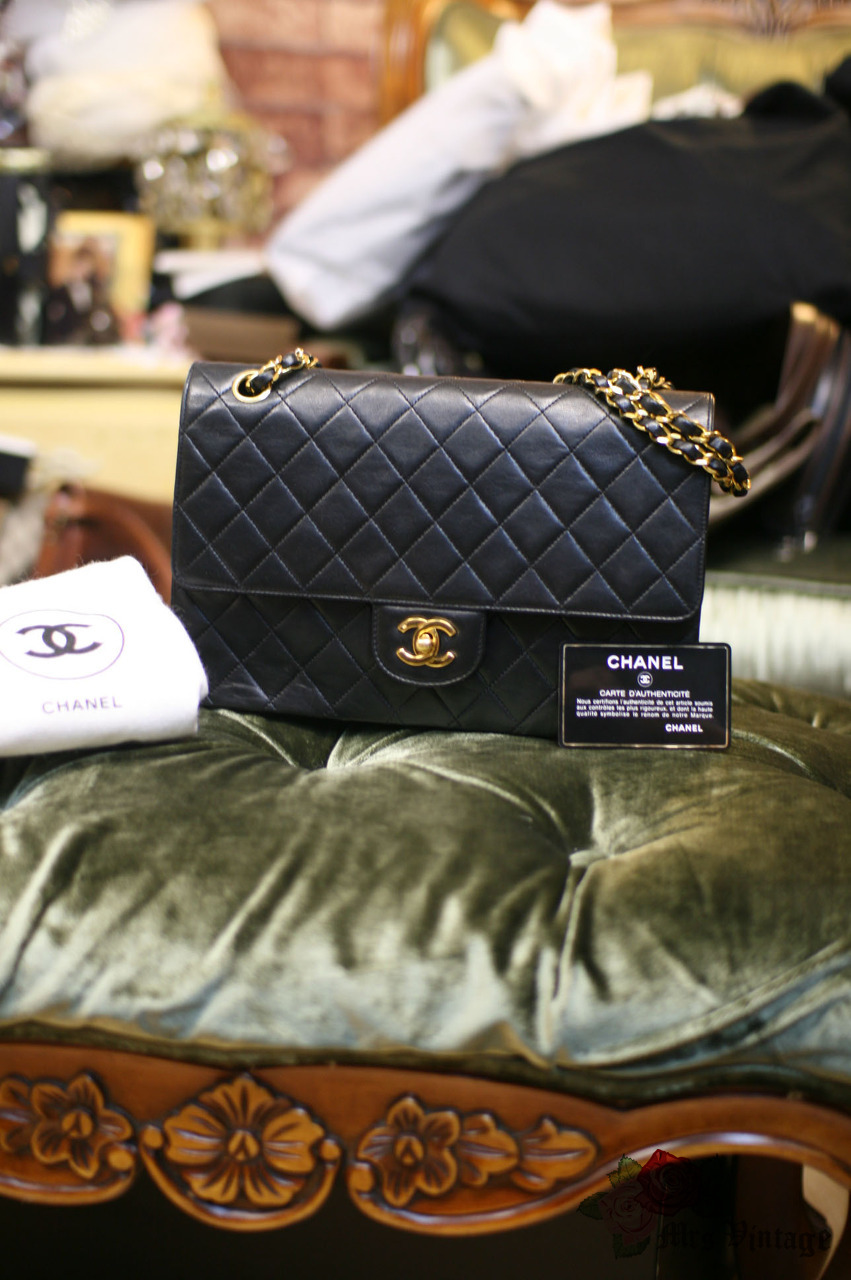 CHANEL Vintage 2.55 Black Double Flap Classic Shoulder Bag