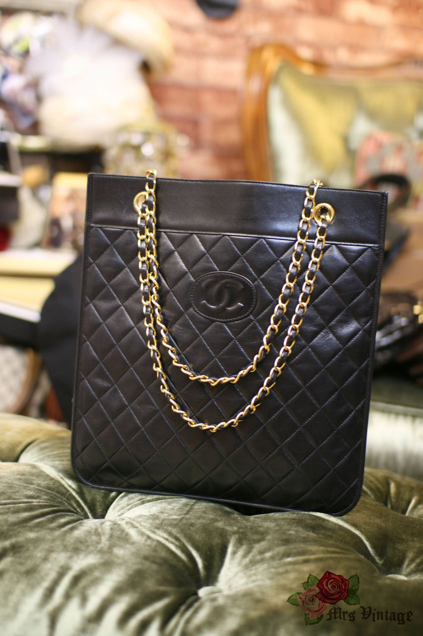 Chanel Vintage Chanel Black Quilted Leather Small Tote Bag