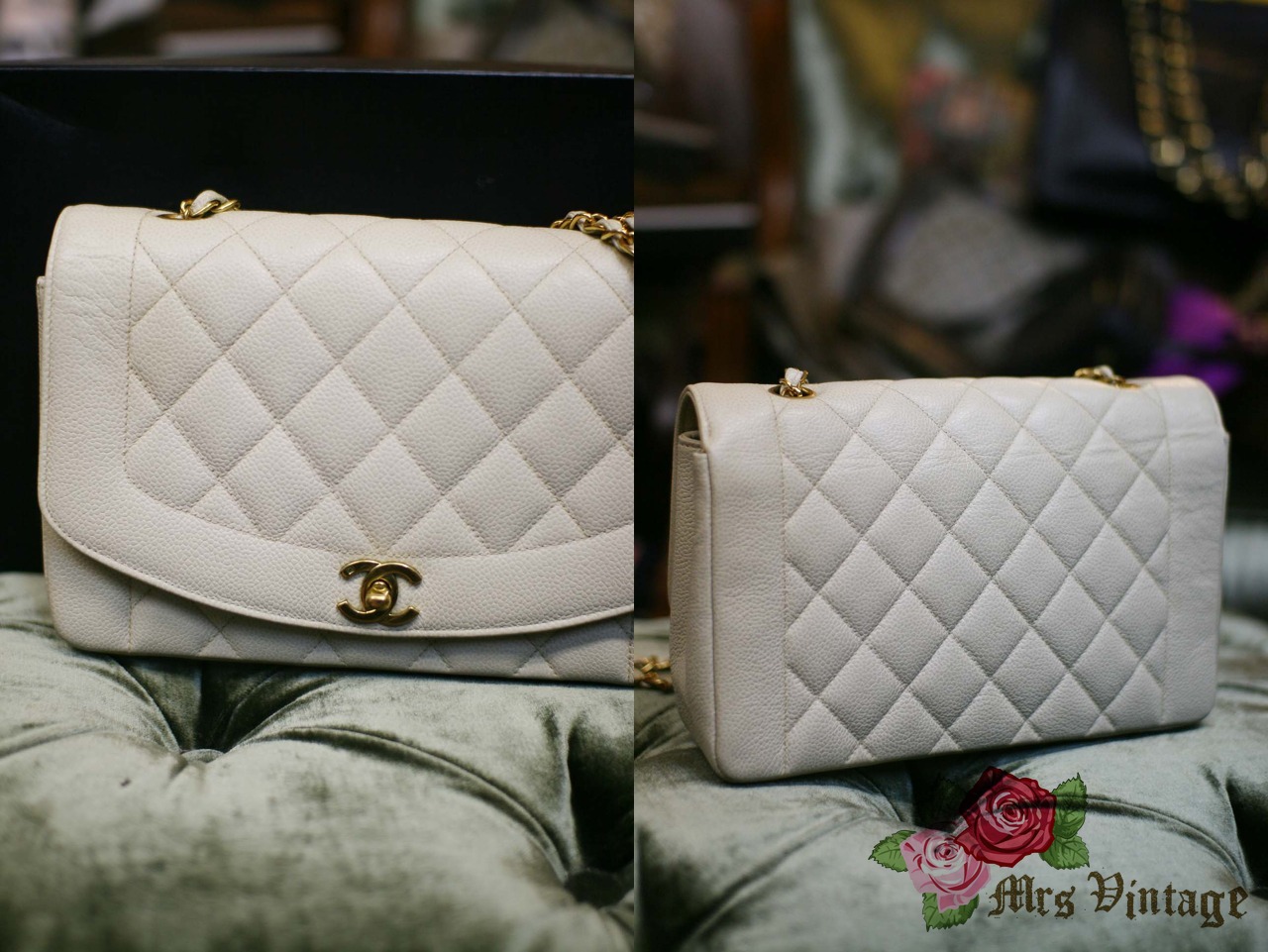 Chanel Vintage Small Quilted Classic Diana Flap Bag Beige Lambskin 24K –  Coco Approved Studio