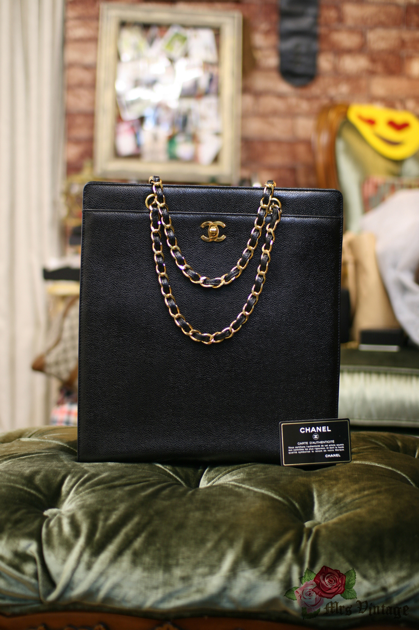 Chanel Vintage Chanel Black Caviar Leather Shoulder Tote Bag