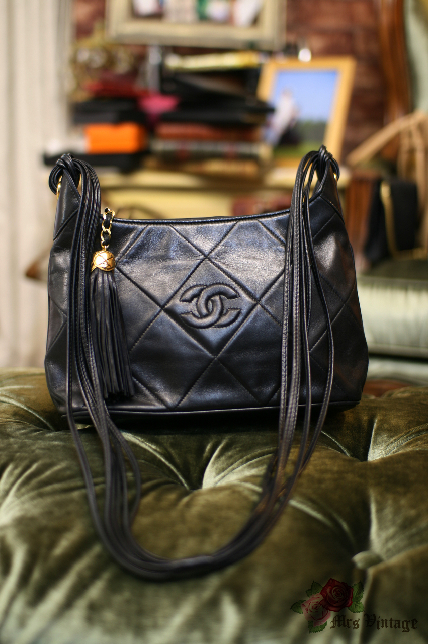 Chanel Vintage Black Quilted Camera Tassel Bag - Chanel