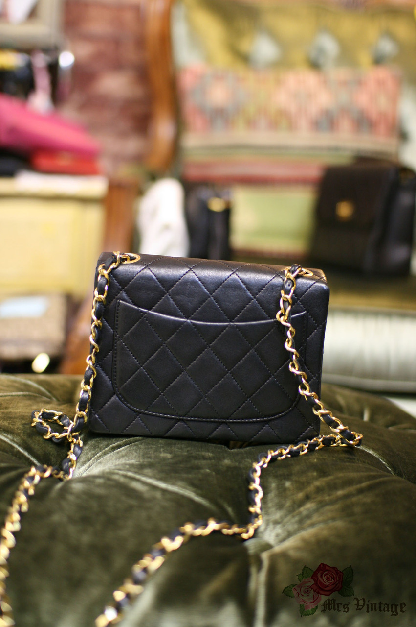 Vintage Chanel 7inch Mini Square Flap Black Quilted Lambskin