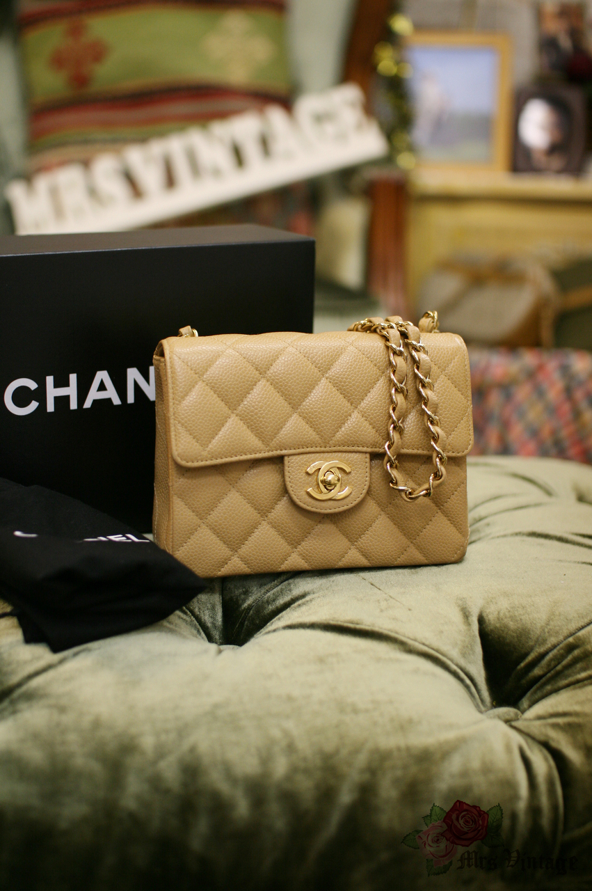 Chanel Beige Quilted Caviar Leather Classic Double Flap Bag – STYLISHTOP