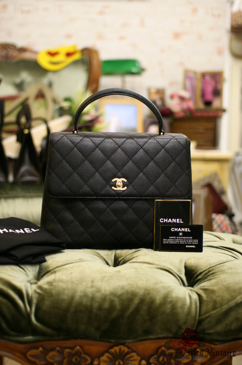 Chanel Black Caviar Quilted Leather Kelly Style Hand Bag - Mrs