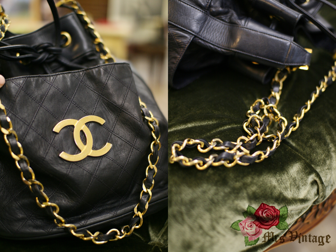 Vintage Chanel Black Lambskin Bucket Bag Rare Medium Size - Mrs