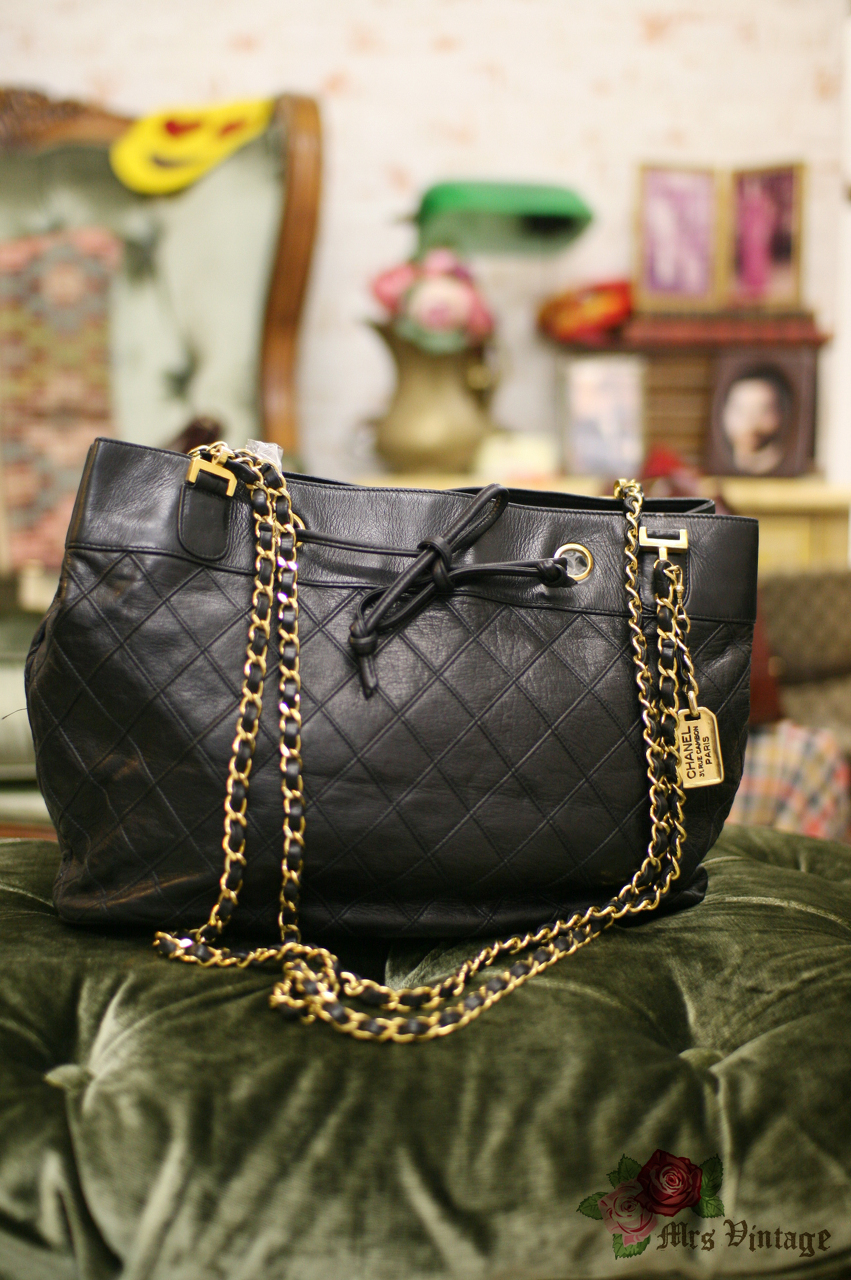 Chanel Vintage Chanel Boston Speedy Quilted Black Calfskin Leather