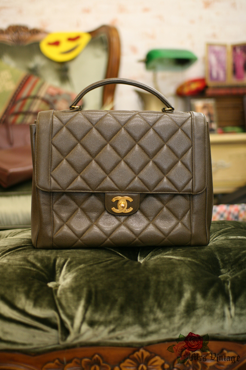 CHANEL CC VINTAGE BROWN QUILTED LEATHER TOP HANDLE KELLY BAG