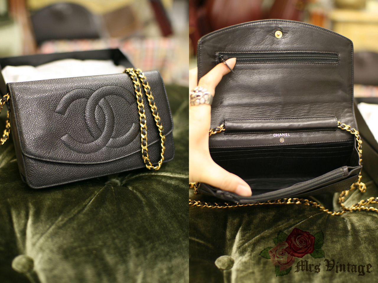 Vintage Chanel Envelope Clutch Black Caviar Wallet. - Nina Furfur