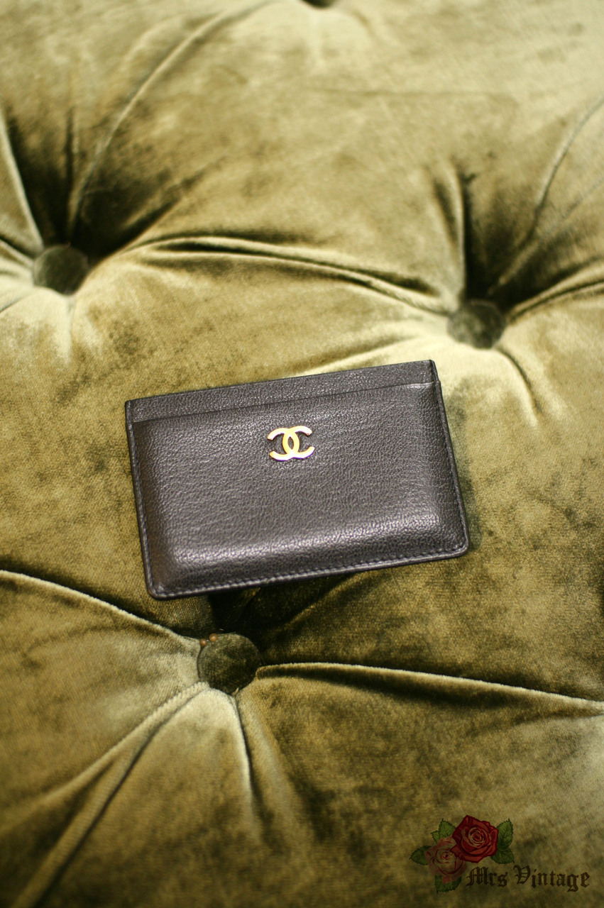 Authentic Chanel Black Caviar Leather Card Holder - Mrs Vintage