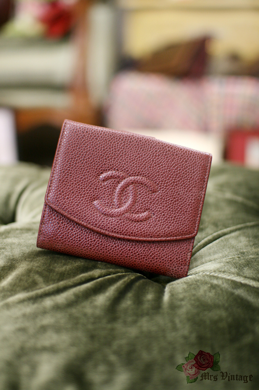 Chanel Pre Owned Rasperry Red Caviar Leather Small Wallet Rare