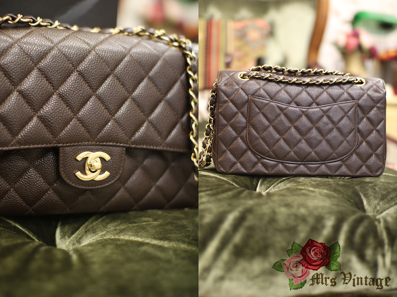 Chanel Vintage Classic Top Handle Flap Bag Quilted Caviar Jumbo at