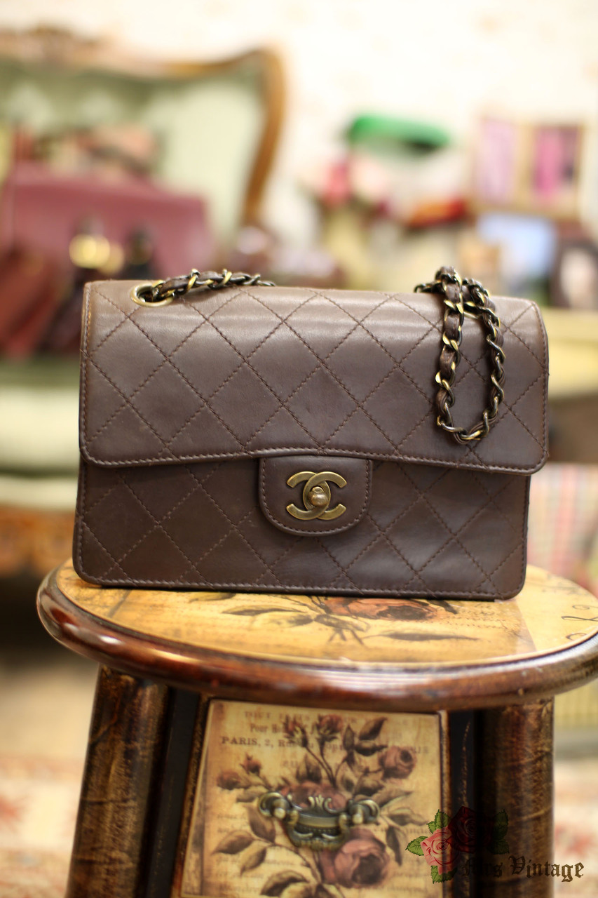 Vintage Chanel Quilted Chocolate Brown Lambskin Small Flap Bag