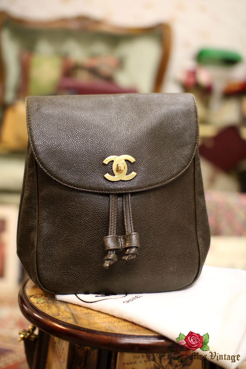 Vintage Chanel Brown Caviar Leather Small Backpack - Mrs Vintage