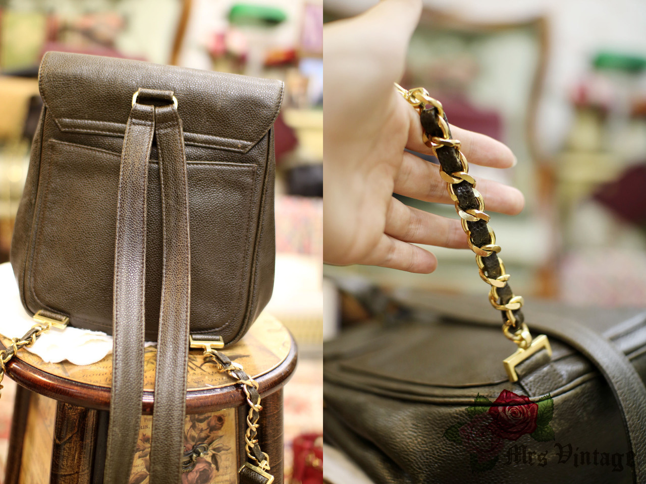 Vintage Chanel Brown Caviar Leather Small Backpack - Mrs Vintage 