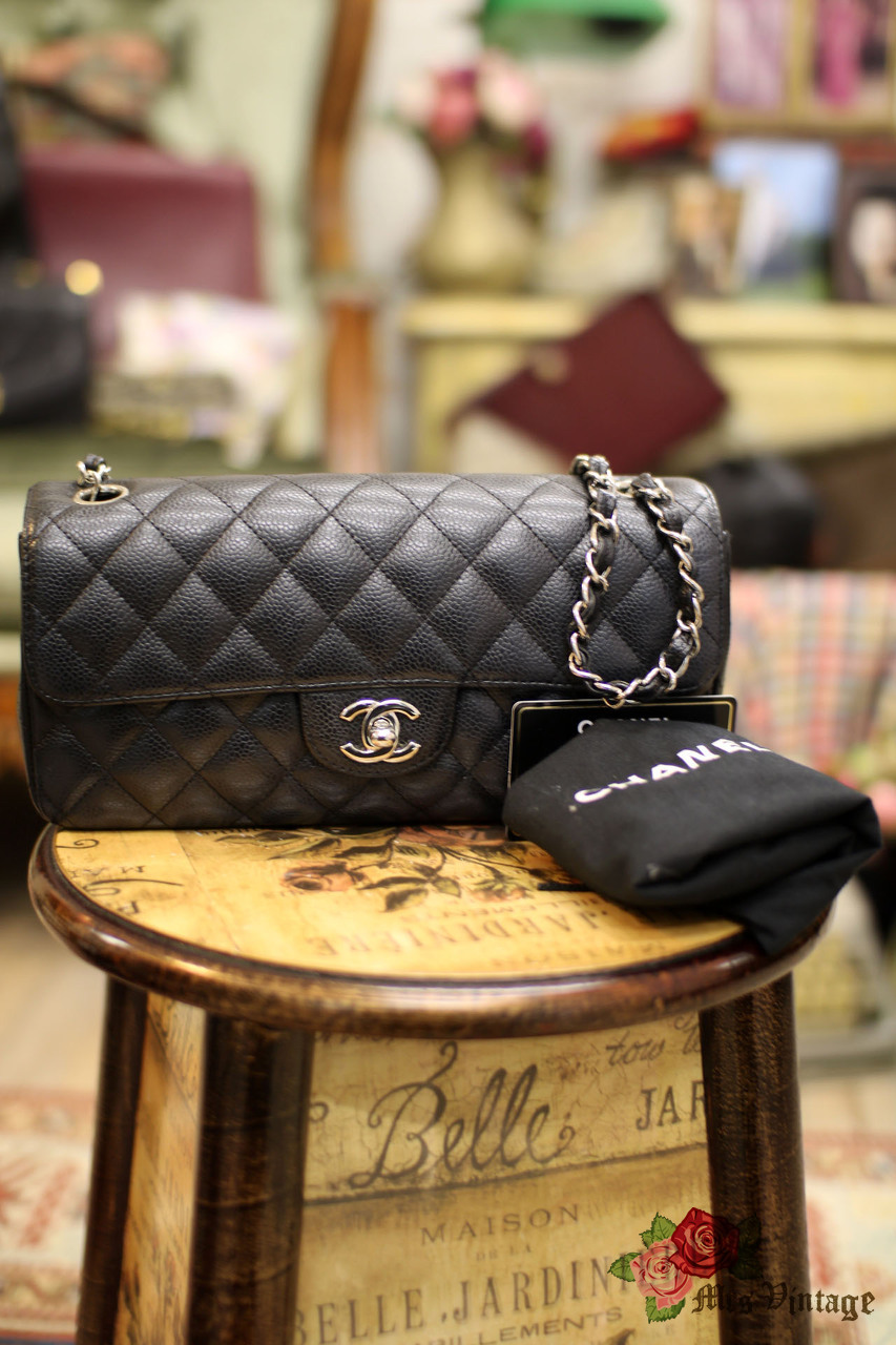 Chanel Black Quilted Caviar Medium Classic Double Flap Gold Hardware,  2009-2010 Available For Immediate Sale At Sotheby's