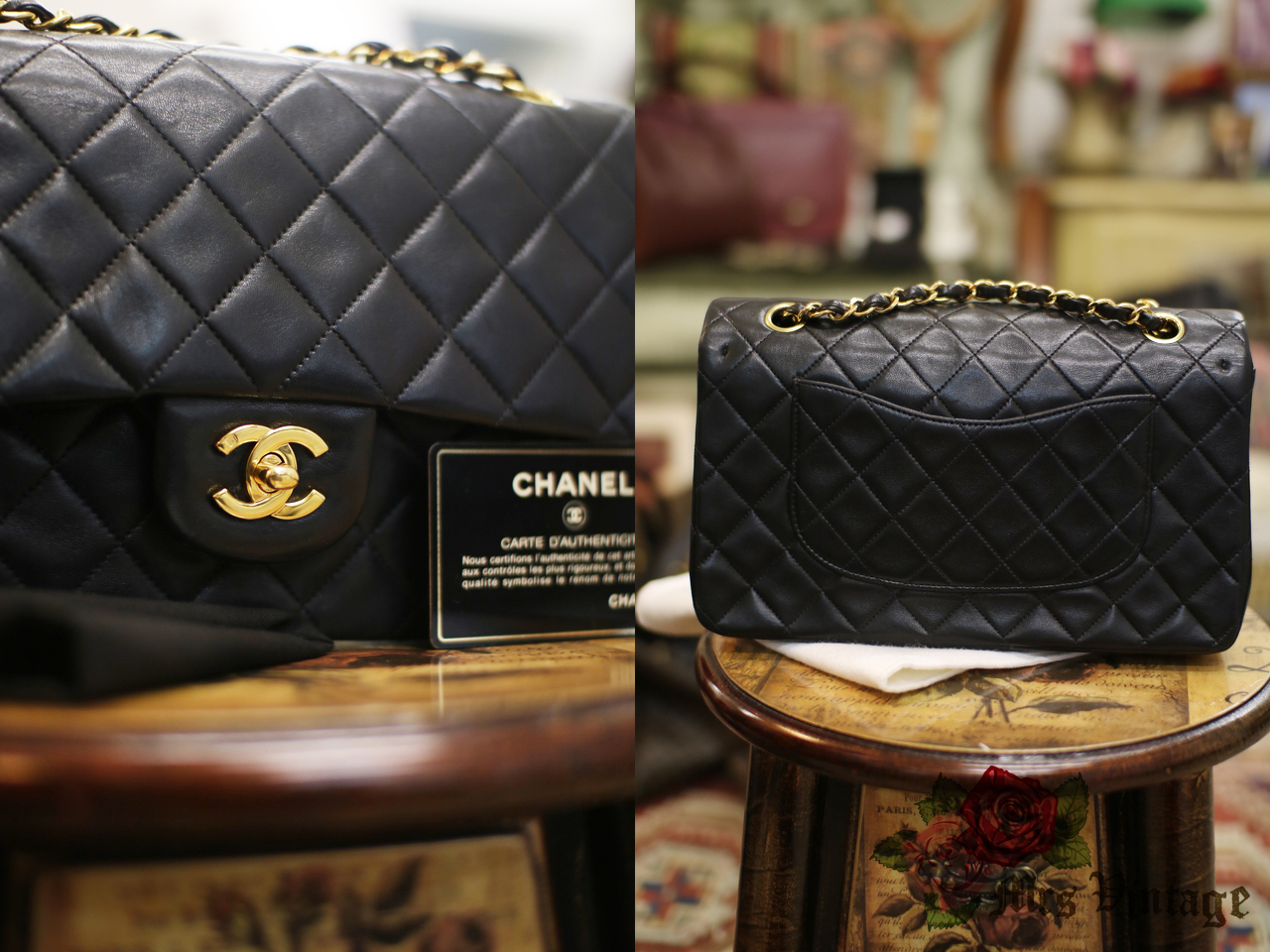 Chanel Vintage Vertical Pattern Rare Deep Brown Caviar Leather