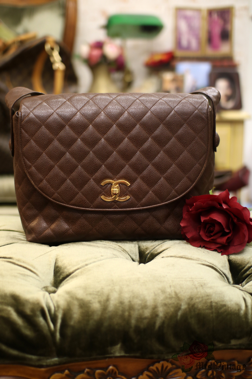 Vintage Chanel Brown Caviar Quilted Leather Handbag