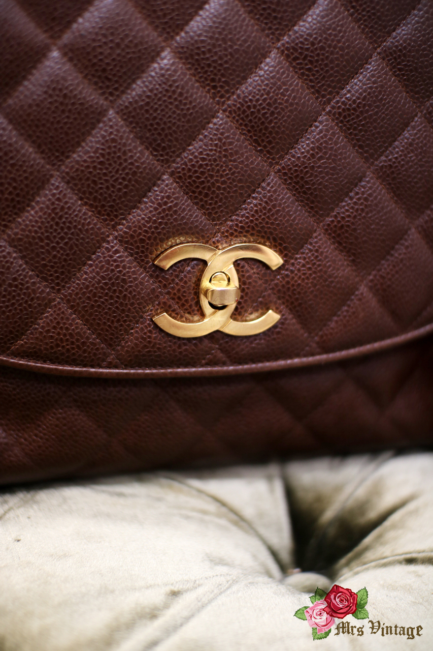 Vintage Chanel Dark Brown Quilted Caviar Leather Shoulder Flap Bag