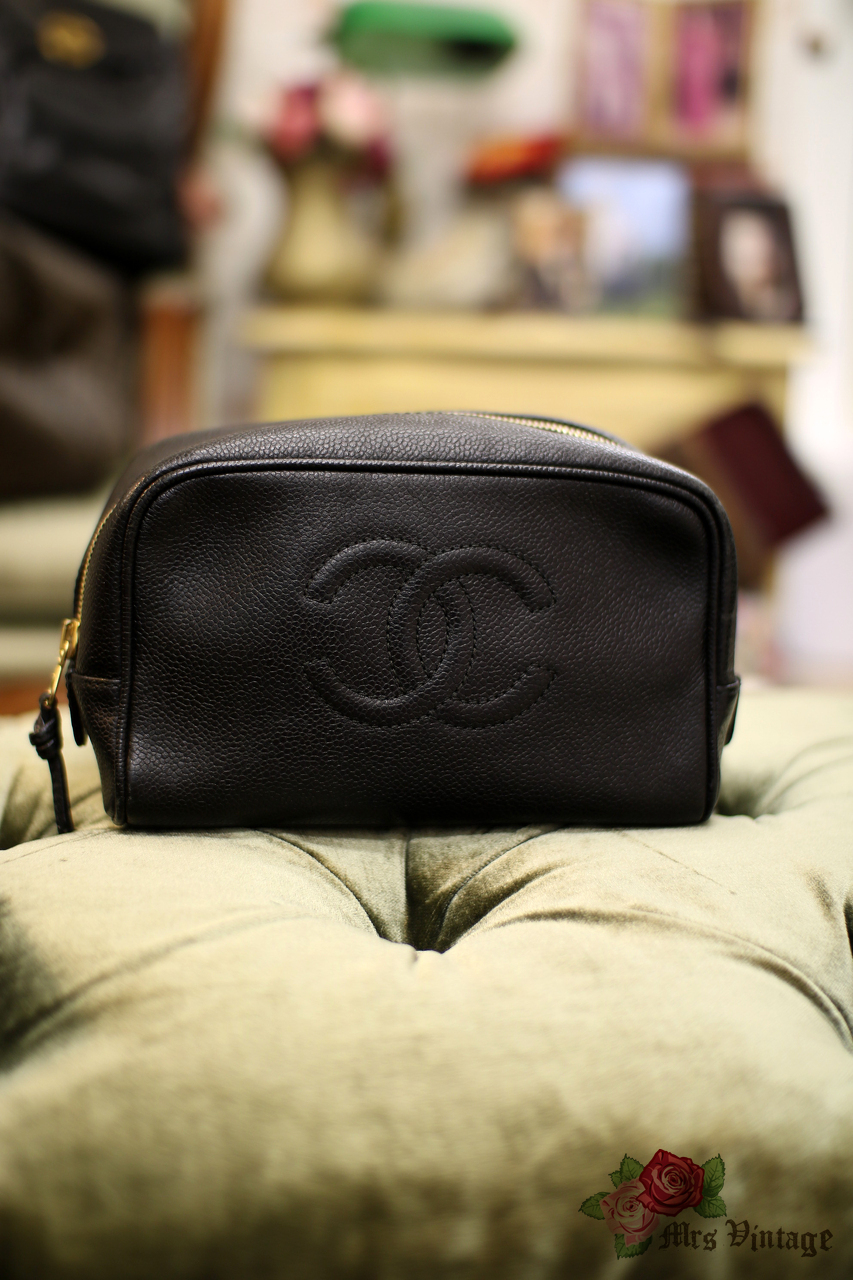 Authentic Vintage Chanel Black Caviar Cosmetic Bag - Mrs Vintage