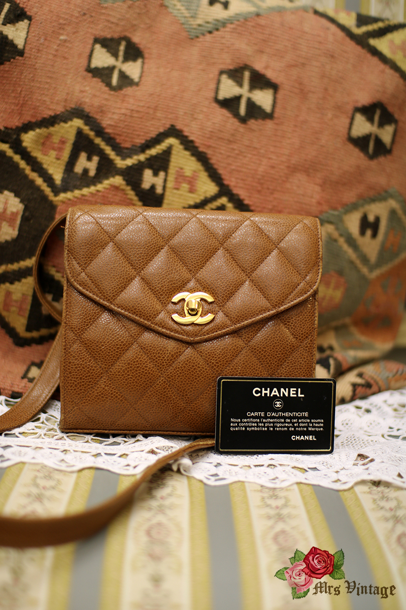 Vintage Chanel Quilted Honey Brown Caviar Mini Crossbody Bag - Mrs Vintage  - Selling Vintage Wedding Lace Dress / Gowns & Accessories from 1920s –  1990s. And many One of a kind