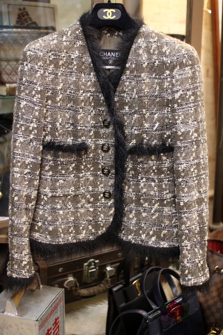 Vintage Chanel Brown with Faux Fur Trim Tweed Jacket - Mrs Vintage