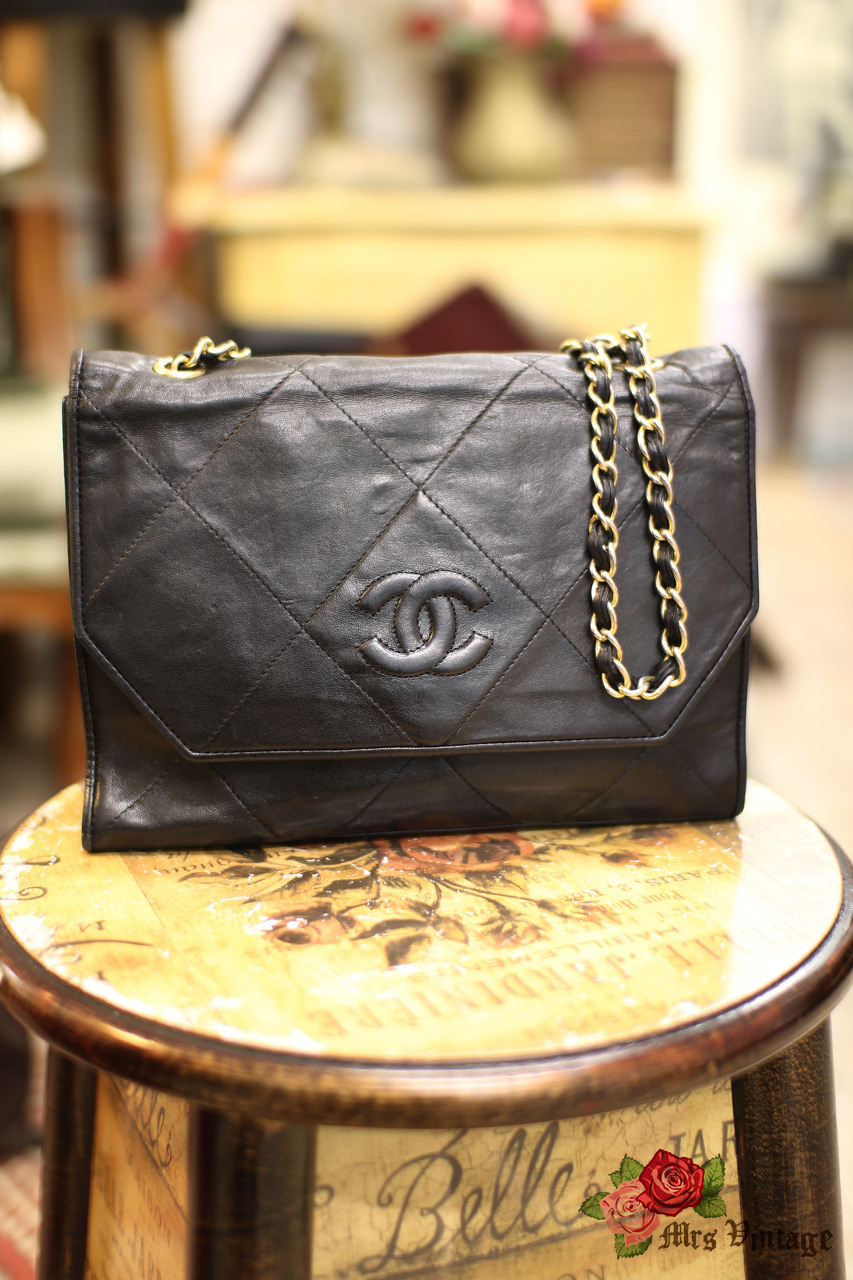 Vintage 1990s Chanel Lambskin Double Flap Bag - Black