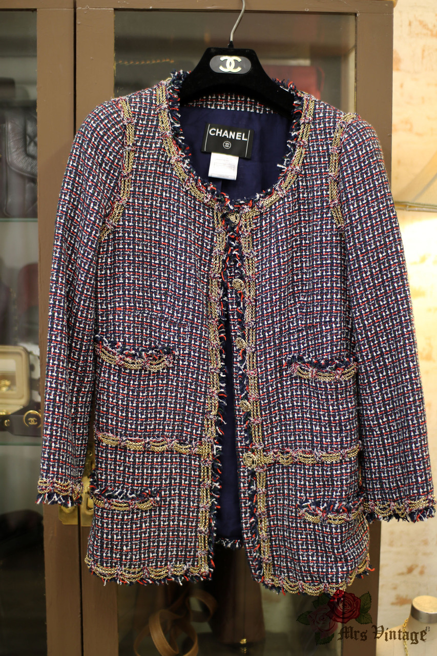 Pre Owned Chanel Chain-trimmed Multi Colour Tweed Jacket FR38