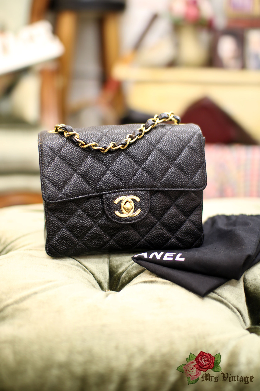 Authentic Chanel RARE Black 1990s Vintage Quilted Satin Micro Flap Bag  Necklace