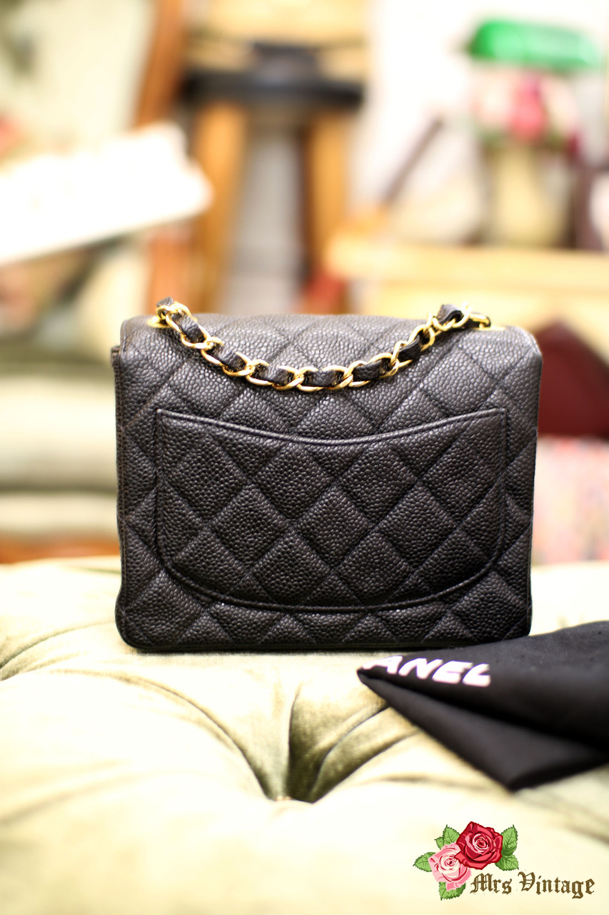 Vintage Chanel Black Quilted Caviar Mini Square Flap Bag - Mrs