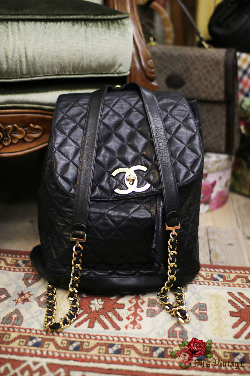 Vintage Chanel Large Sized Black Lambskin Leather Backpack - Mrs