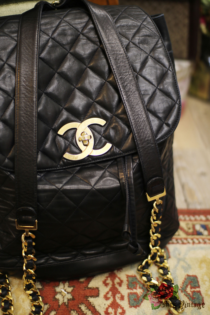 Vintage Chanel Navy Large Size Lambskin Backpack - Mrs Vintage