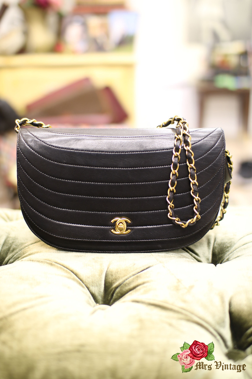 Vintage Chanel Half Moon Lambskin Shoulder Bag Full Set - Mrs