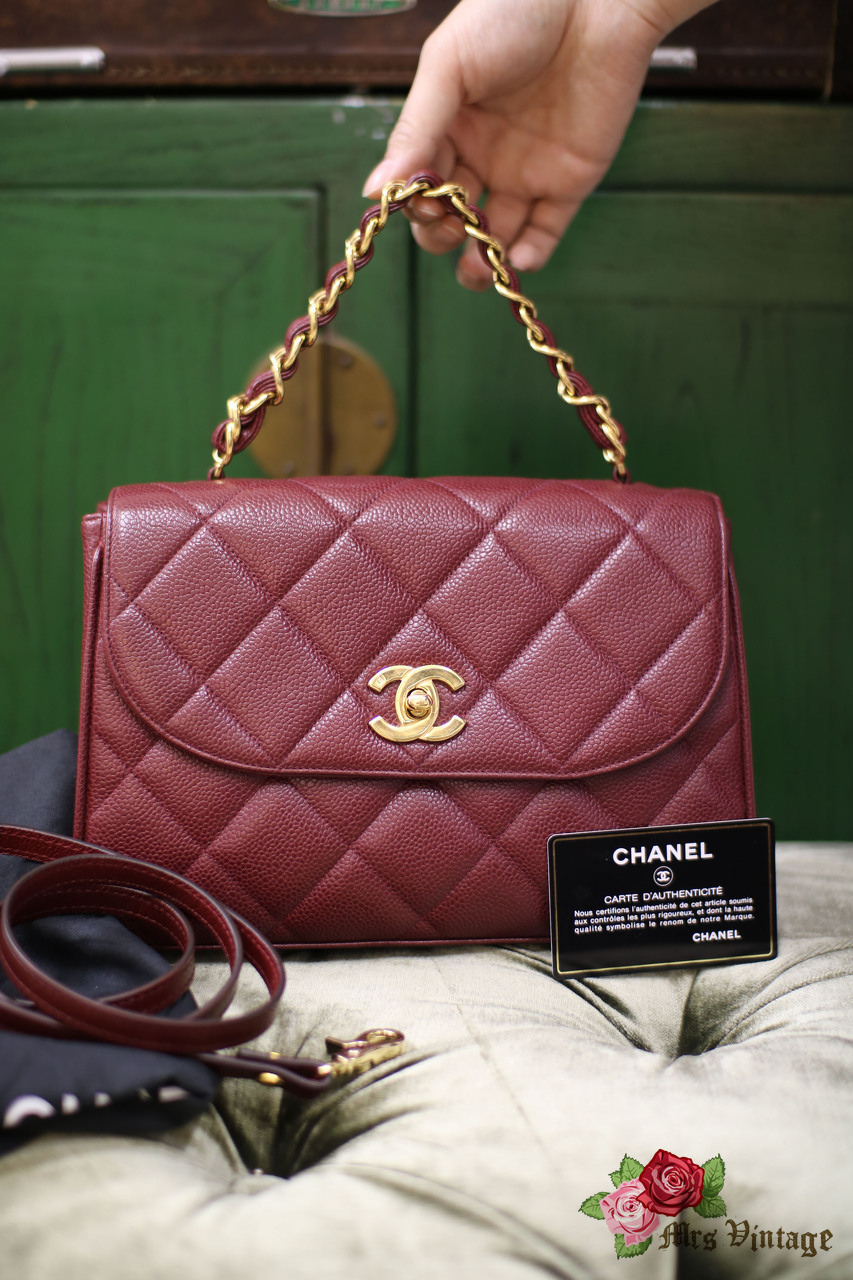 Vintage Chanel Raspberry Red Caviar Kelly Bag Rare - Mrs Vintage