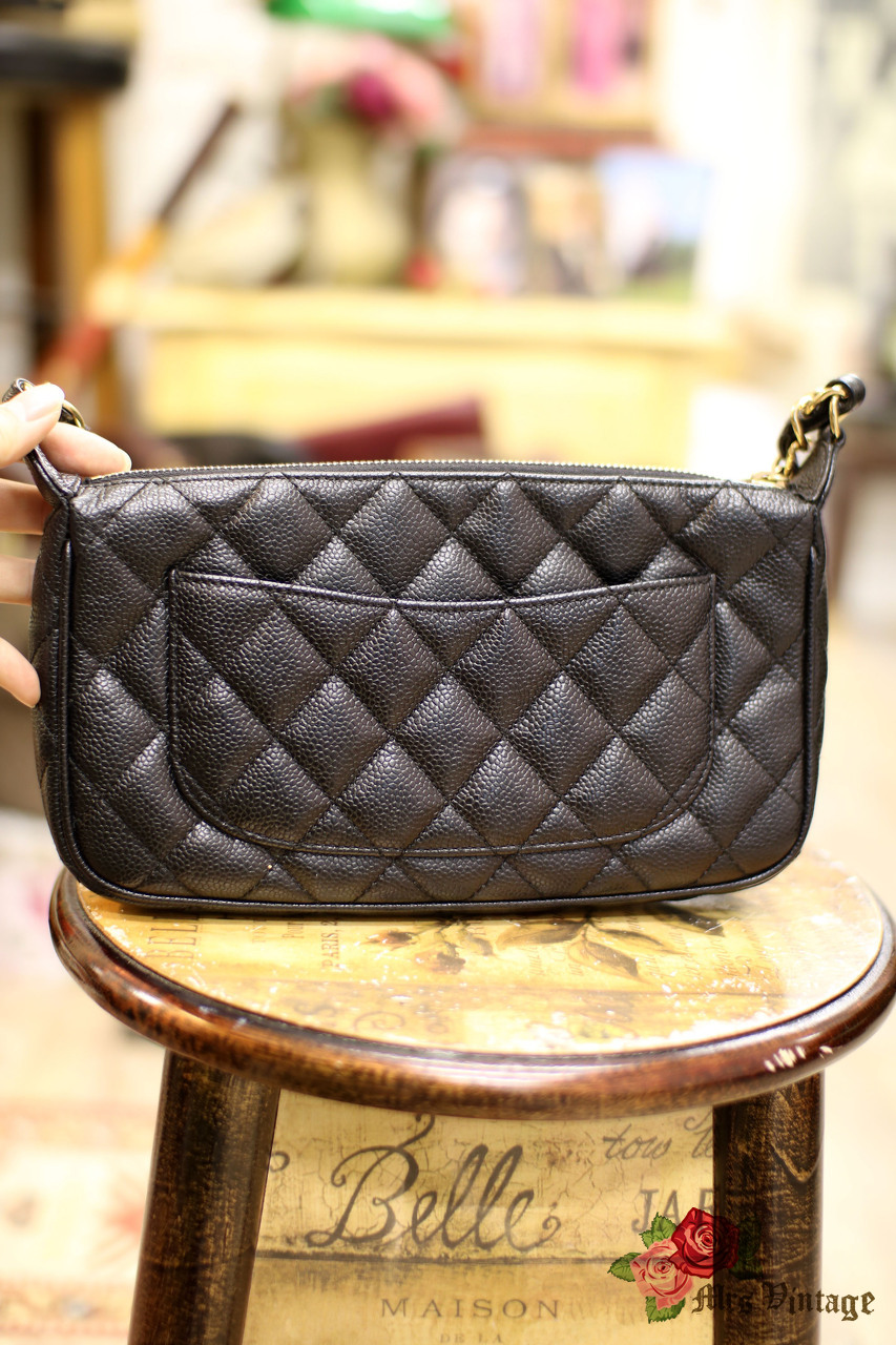 Chanel Black Caviar Quilted Timeless Pochette Shoulder Bag - Mrs