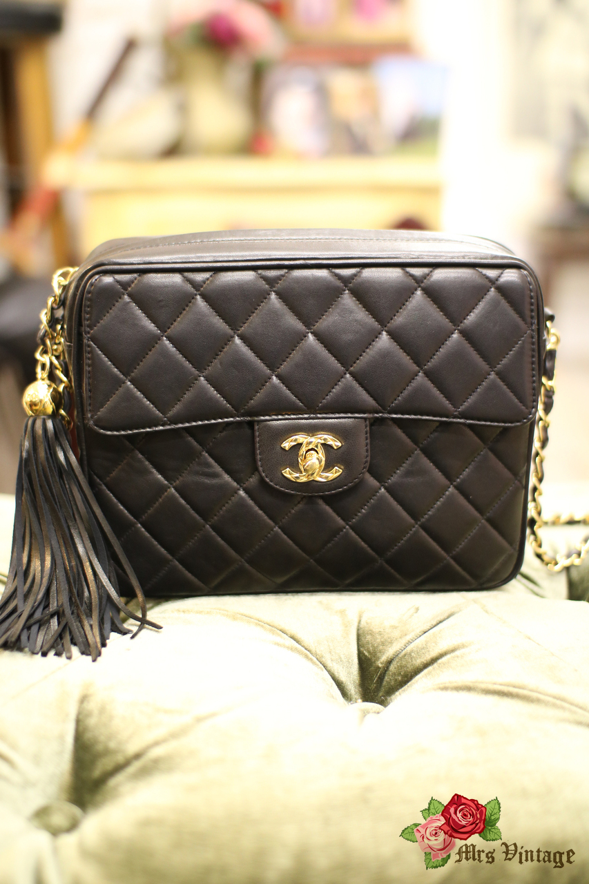 Vintage Chanel Black Lambskin Mini Shoulder Bag with Twisted
