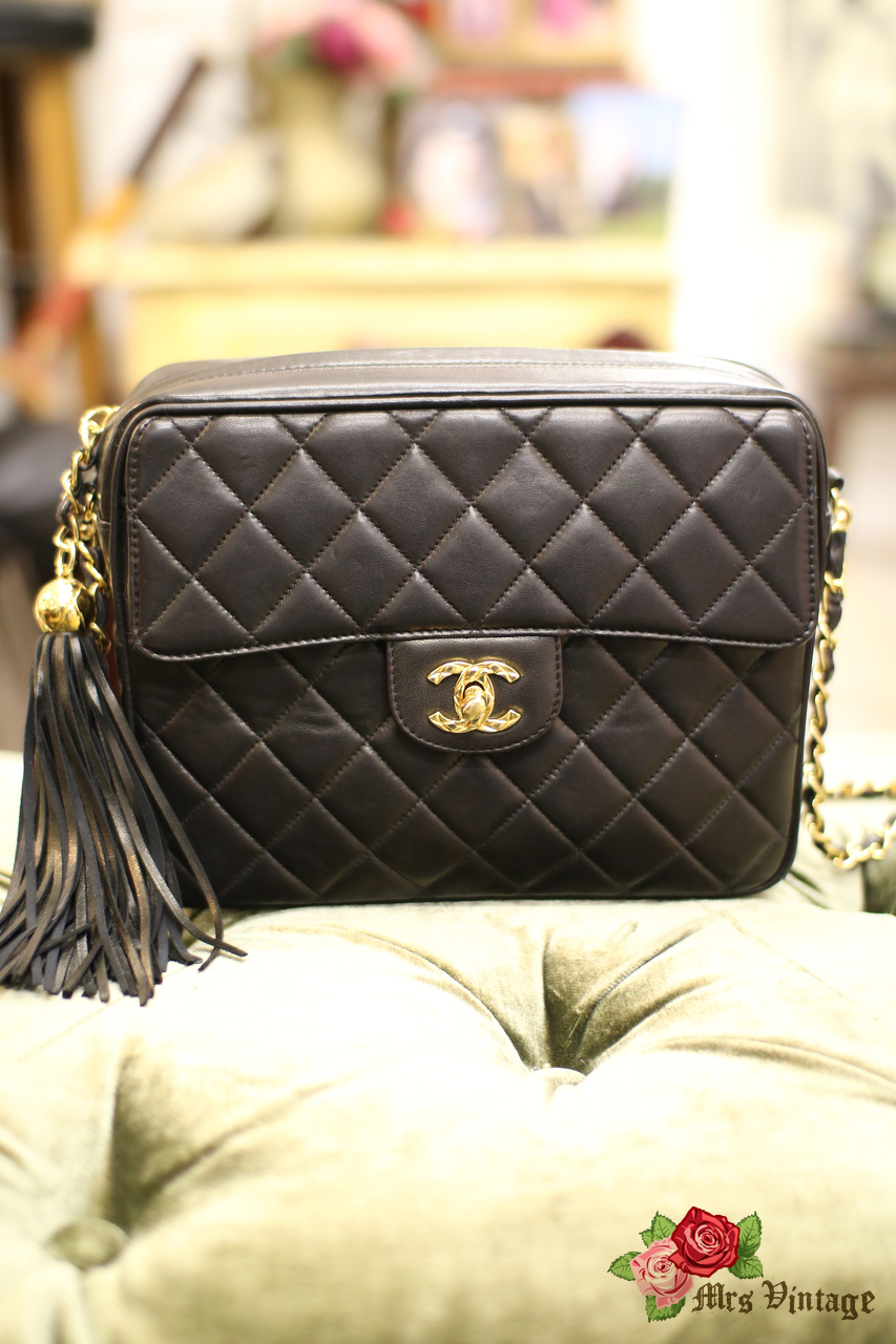 Chanel Vintage Black Quilted Camera Tassel Bag - Chanel