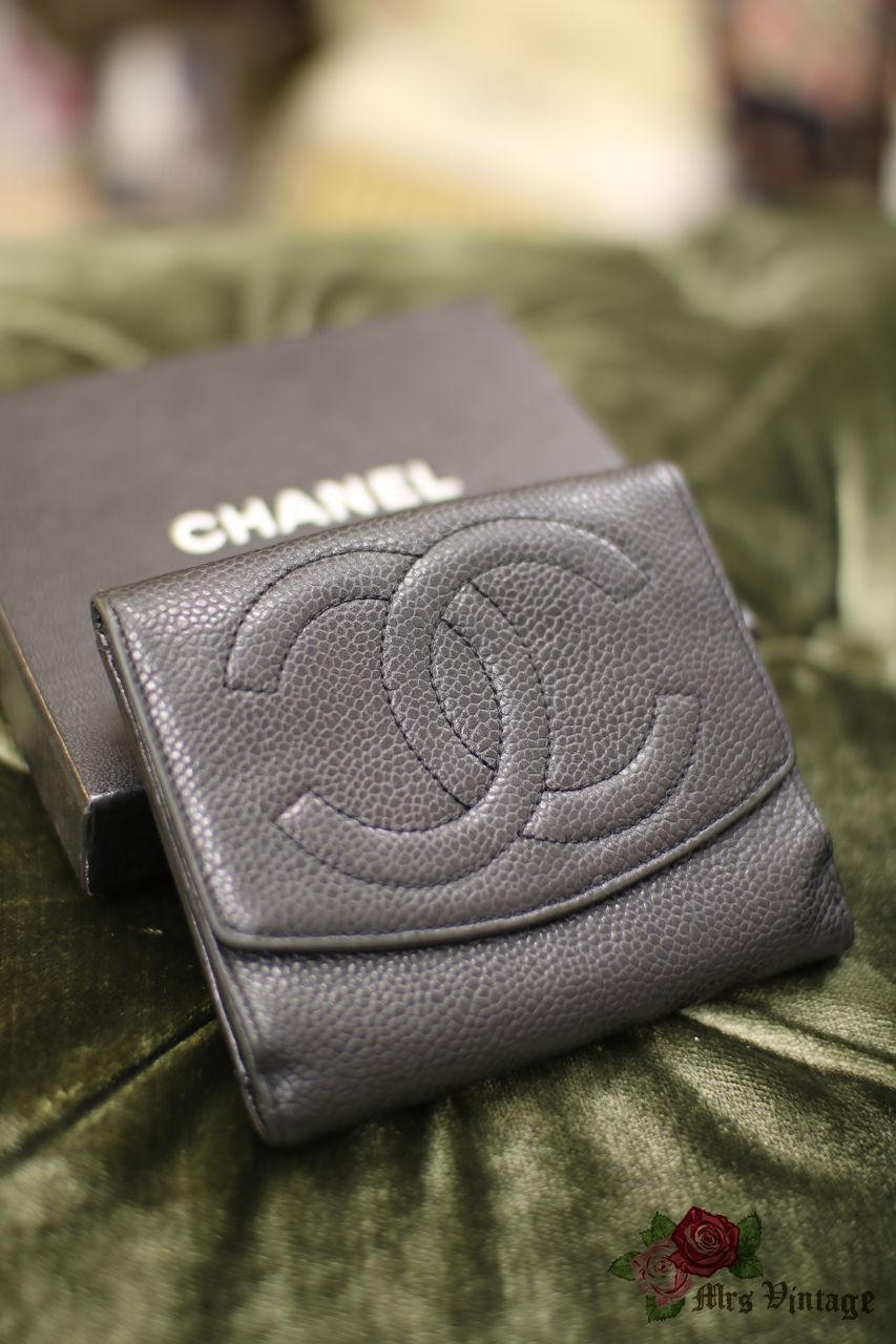Chanel Pre Owned Black Caviar Leather Small Wallet - Mrs Vintage